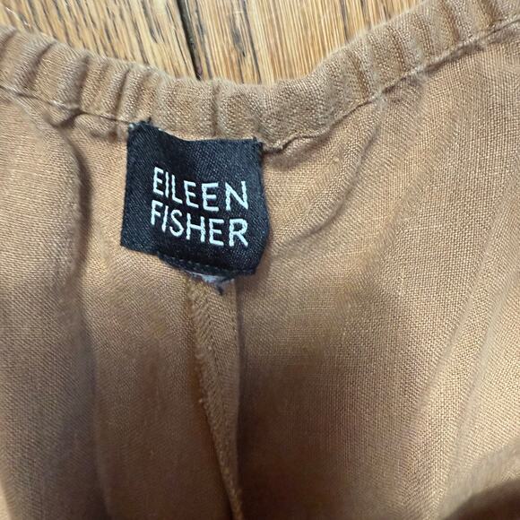 Eileen Fisher Brown Linen Crop Wide Leg Pants SZ L Zip Hook Eye Pockets Minimal - Picture 3 of 12
